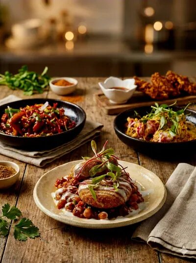 Plated modern South Asian street food dish